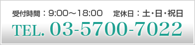 受付時間：9:00～18:00 　定休日：土・日・祝日　TEL. 03-5700-7022