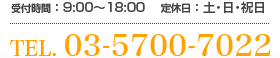 受付時間：9:00～18:00 　定休日：土・日・祝日　TEL. 03-5700-7022